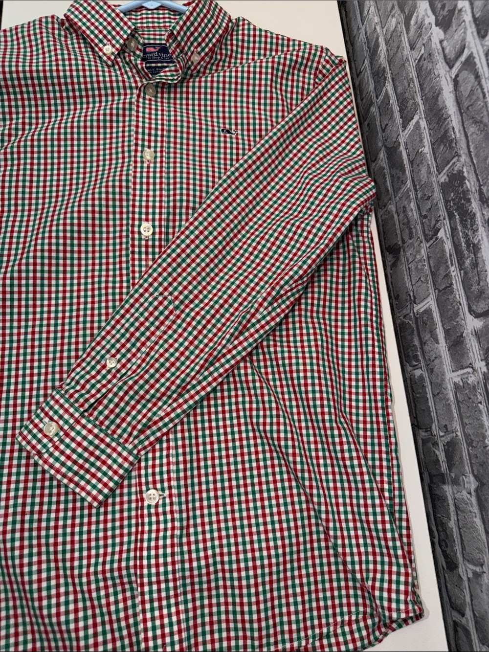 Boy's Vineyard Vines Red & Green Gingham Button-Down - Picture 6 of 7